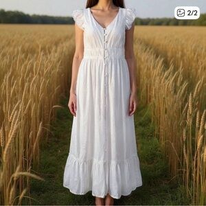 Mommy & Me Rachel Zoe White V-Neck Ruffle Sleeve Maxi Dress.